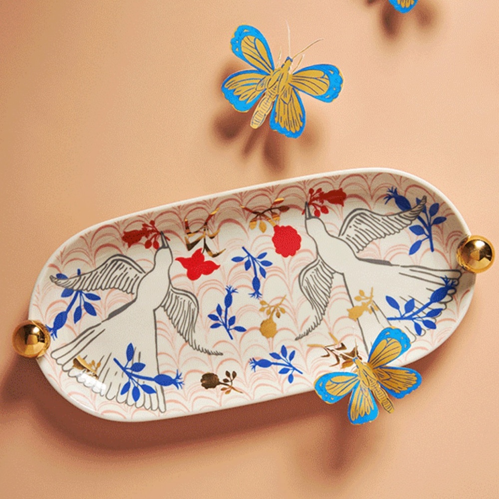 ANTHROPOLOGIE TRAY DISH LAUREN McINTOSH DECALED STONEWARE TRINKET CATCHALL - Picture 13 of 13